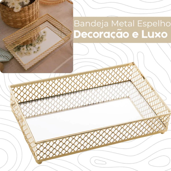 Bandeja de Vidro com Fundo Espelhado Coleção Decoração>Bandejas- Bandeja de Vidro com Fundo Espelhado Viva Lumi