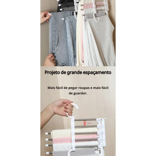 Cabide Para Calça Retrátil Multifuncional Cabide Calça Retrátil 1PC Branco Modelo Mágico - Coleção Organinzação Viva Lumi 