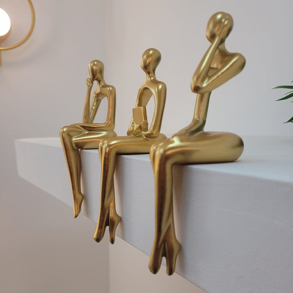 Escultura Decorativa Abstrata Pensador Contemporâneo (Kit 03 Unidades) Resina - 0013 Viva Lumi 