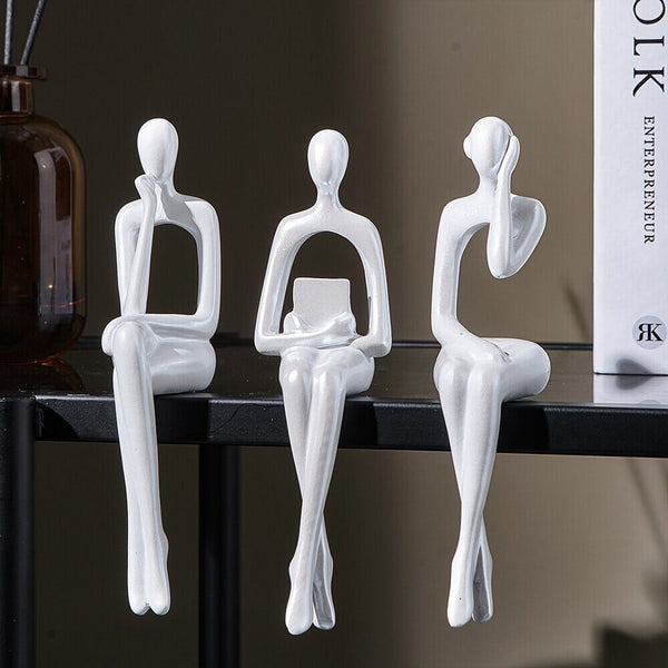 Escultura Decorativa Abstrata Pensador Contemporâneo (Kit 03 Unidades) Resina - 0013 Viva Lumi 
