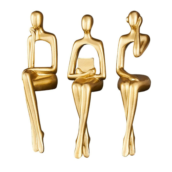 Escultura Decorativa Abstrata Pensador Contemporâneo (Kit 03 Unidades) Resina - 0013 Viva Lumi 