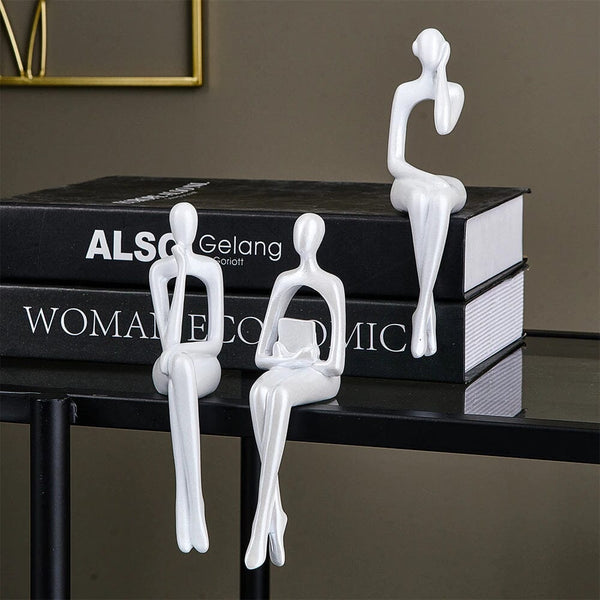 Escultura Decorativa Abstrata Pensador Contemporâneo (Kit 03 Unidades) Resina - 0013 Viva Lumi Branco 