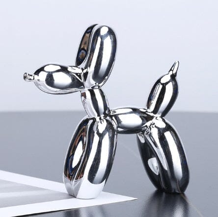 Escultura Doggy Balloon Mini 10x10cm para Sala, Escritório, Consultório Resina - 0014 Viva Lumi Prata 