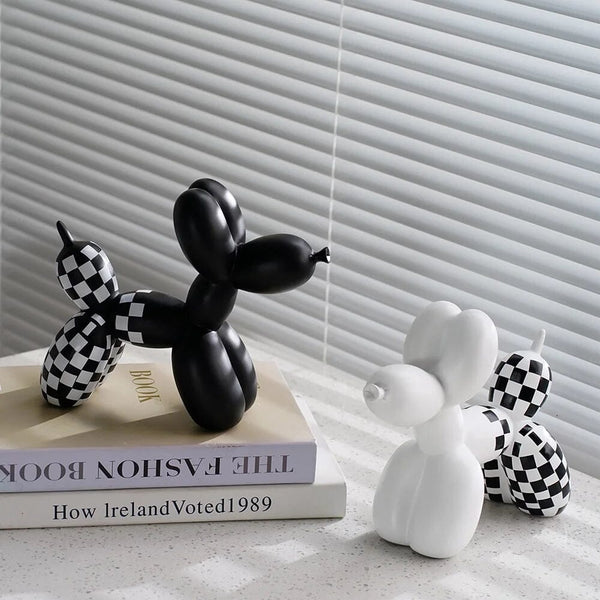 Escultura Doggy Balloon Xadrez Resina - 0016 Viva Lumi 