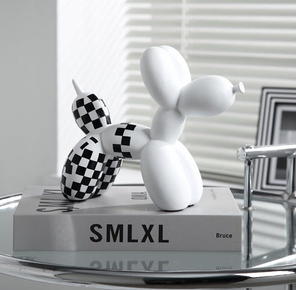 Escultura Doggy Balloon Xadrez Resina - 0016 Viva Lumi Branco 