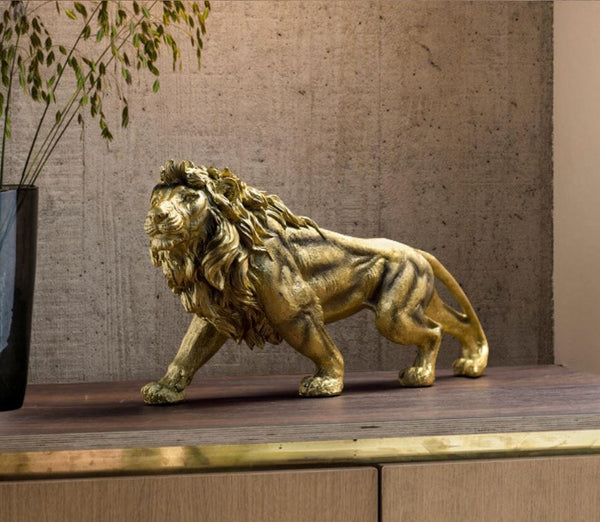 Escultura Leão Dourado 41x18cm Resina - 0023 Viva Lumi 