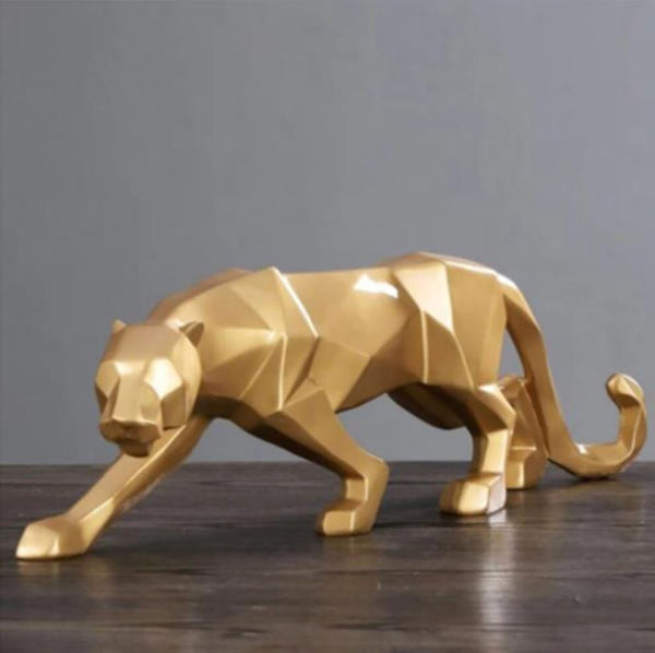Escultura Pantera Abstrata Resina - 0032 Viva Lumi Dourado 26cm 