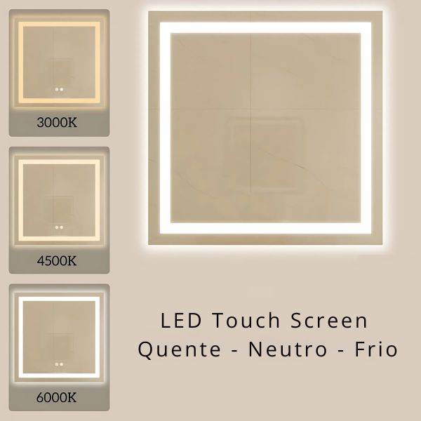 Espelho Decorativo Led Jateado Touch 50x50 [Espelho] - Espelho Decorativo Led Jateado Touch 50x50 Viva Lumi 