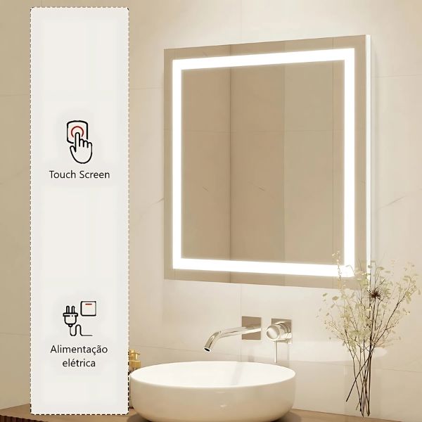 Espelho Decorativo Led Jateado Touch 50x50 [Espelho] - Espelho Decorativo Led Jateado Touch 50x50 Viva Lumi 