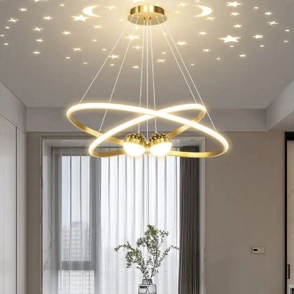 Lustre Pendente Luxuoso Circular Duplo em Led Lustre - 0012 Viva Lumi Dourado 