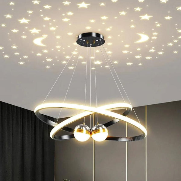 Lustre Pendente Luxuoso Circular Duplo em Led Lustre - 0012 Viva Lumi Preto 