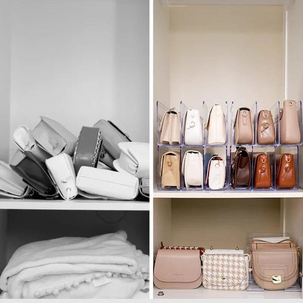 Organizador de Bolsas em Acrílico Com Divisórias p/ 4 Bolsas Coleção Organização - Organizador De Acrílico Com Divisórias Para Bolsas Viva Lumi 