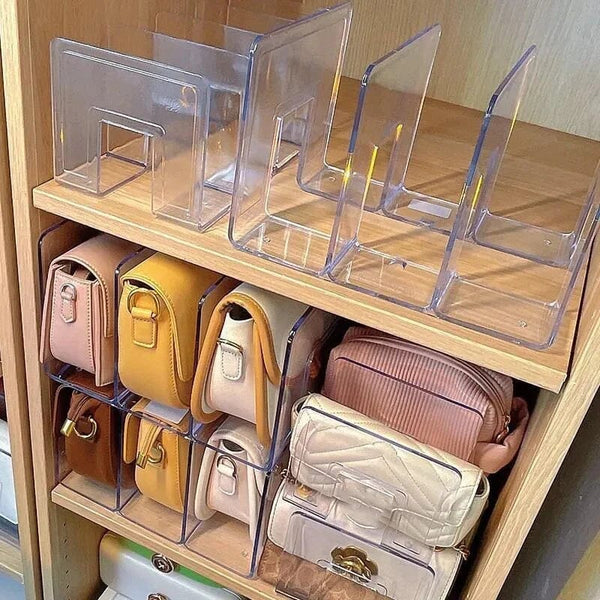 Organizador de Bolsas em Acrílico Com Divisórias p/ 4 Bolsas Coleção Organização - Organizador De Acrílico Com Divisórias Para Bolsas Viva Lumi 