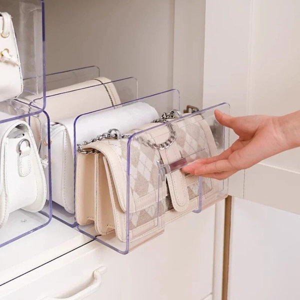 Organizador de Bolsas em Acrílico Com Divisórias p/ 4 Bolsas Coleção Organização - Organizador De Acrílico Com Divisórias Para Bolsas Viva Lumi 