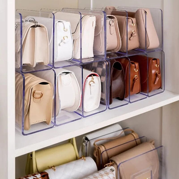 Organizador de Bolsas em Acrílico Com Divisórias p/ 4 Bolsas Coleção Organização - Organizador De Acrílico Com Divisórias Para Bolsas Viva Lumi 