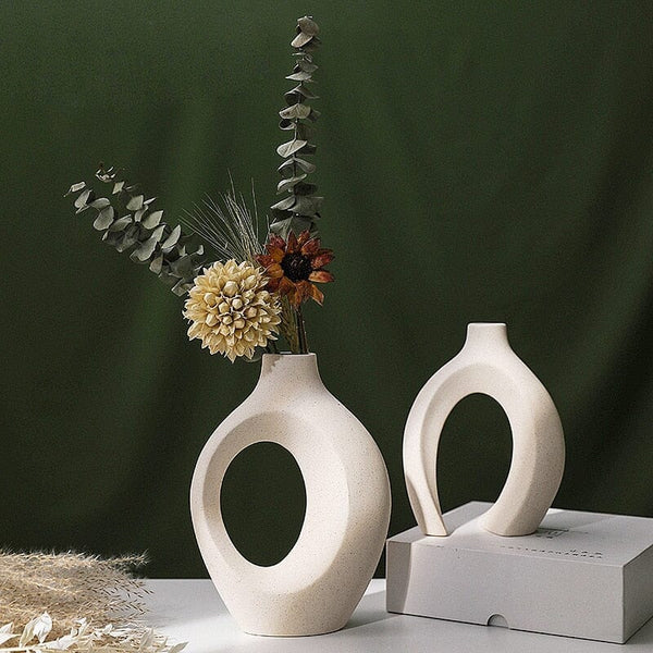 Par de Vasos Nórdicos Boho em Cerâmica (16x22cm) Vaso - 0002 Viva Lumi 