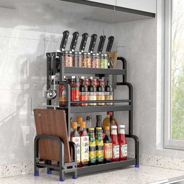 Prateleira para Cozinha em Aço Inox Prateleira para Cozinha em Aço Inox - Coleção Cozinha Viva Lumi 3 Andares C/ Porta Tábua 