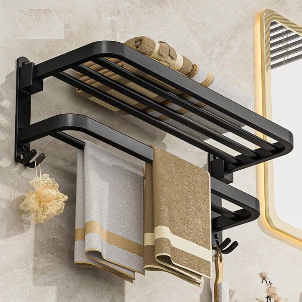 Toalheiro Triplo Retrátil Com Gancho [Banheiro] - Toalheiro Triplo Retrátil Com Ganchos Viva Lumi Preto 60cm 